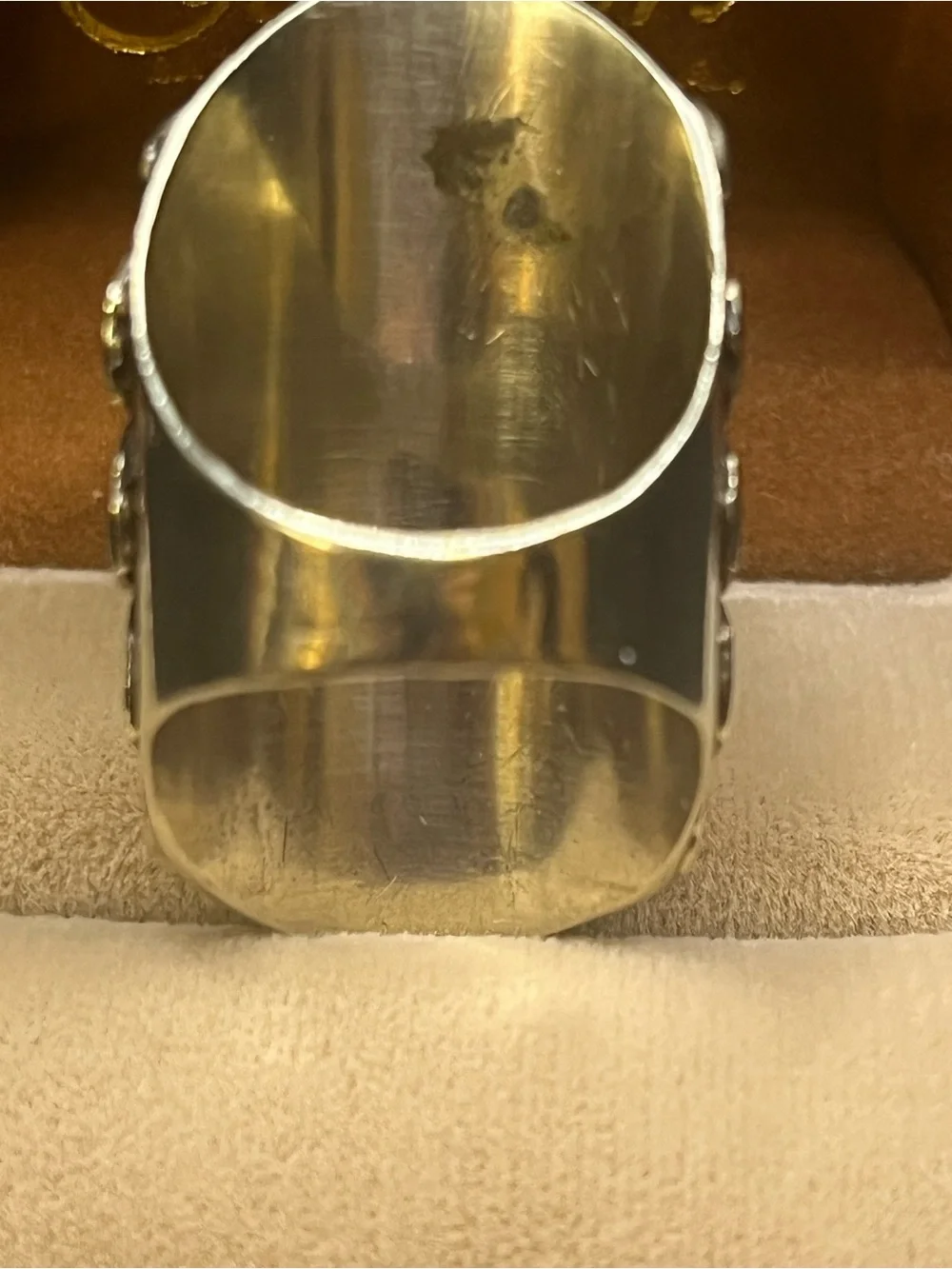 Southwestern Style Orange blue Inlay Statement Ring. Unmarked, not tested